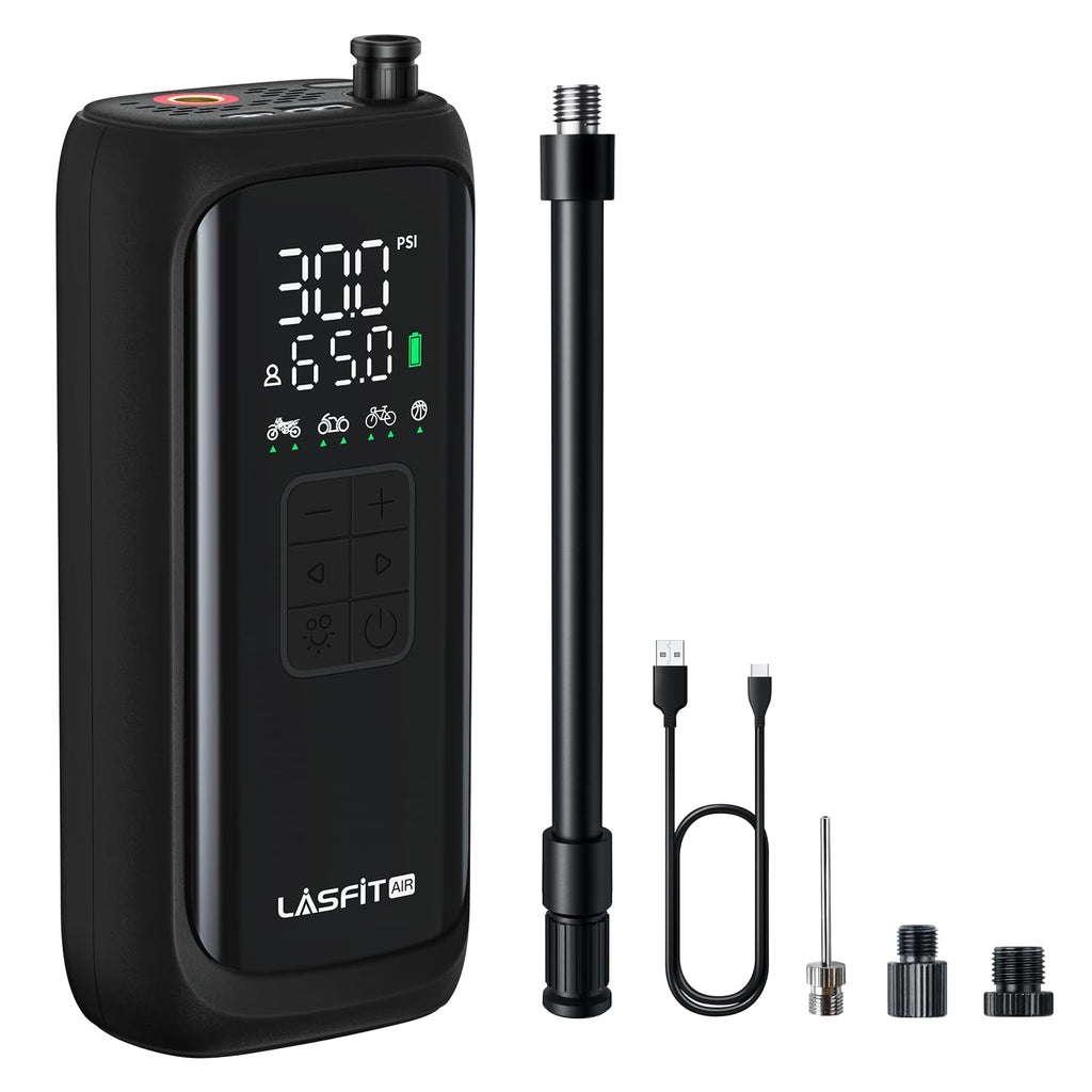 LASFIT BM1 Bike Pump [2025 Upgraded] Electric Bicycle Air Pump Tire Inflator Portable Air Compressor w/Digital Pressure Gauge Auto Stop 150PSI Electric 4000mAh Cordless Schrader Presta Valve